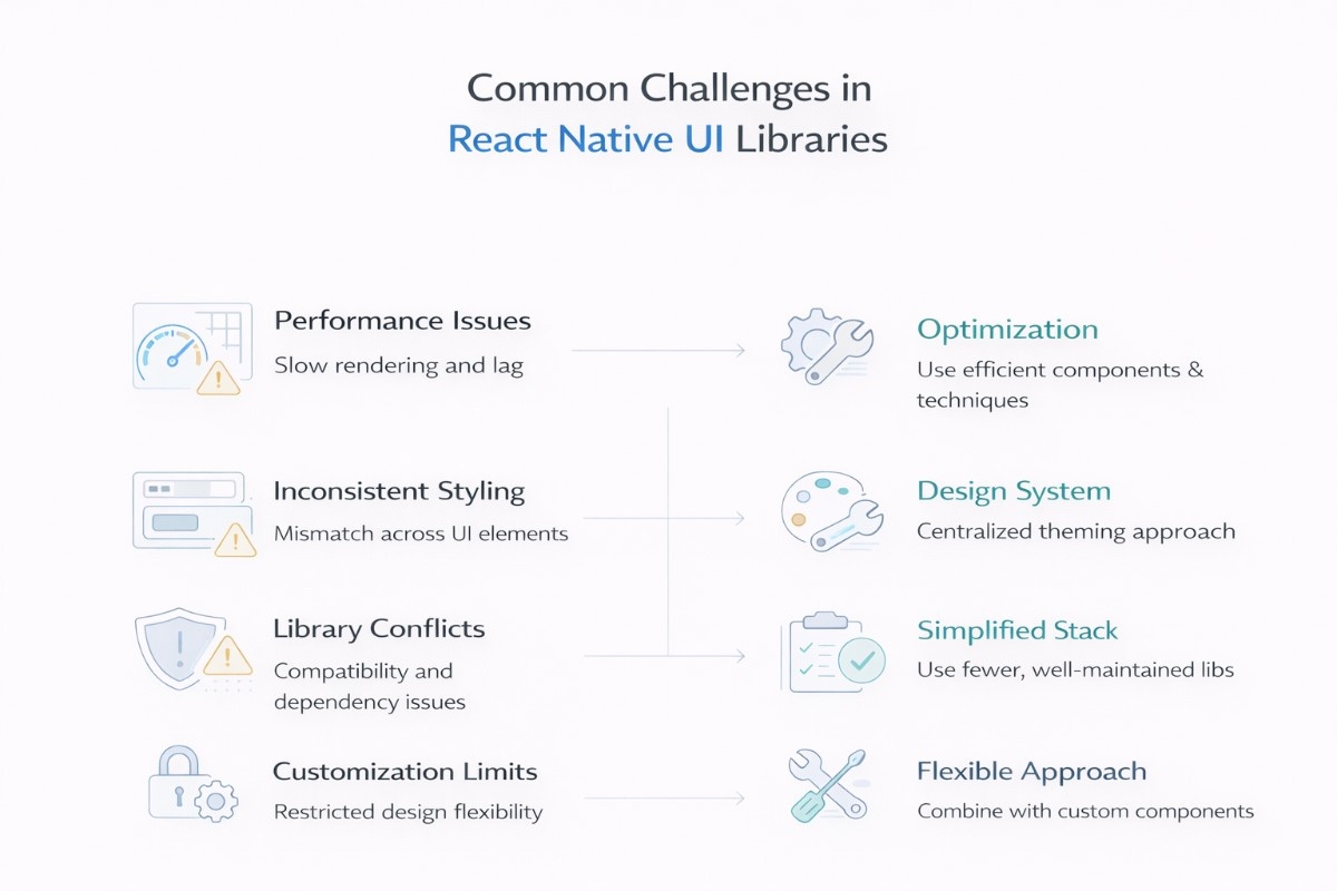 an image indicating the common challenges faced in react native UI component libraries and solution for same