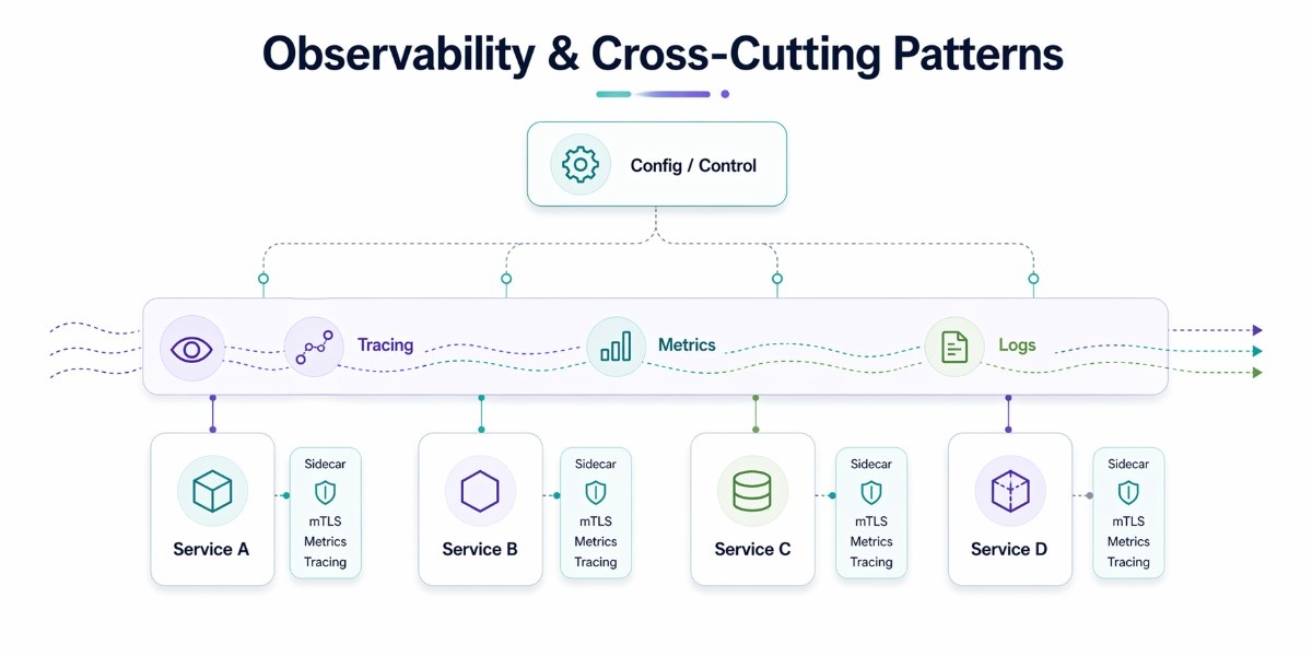 An image indicating the Observability and cross cutting pattern in microservices