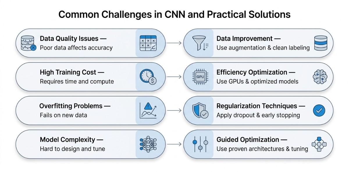 an jpeg image showcasing on the key challenges in implementing CNN model and practical solution