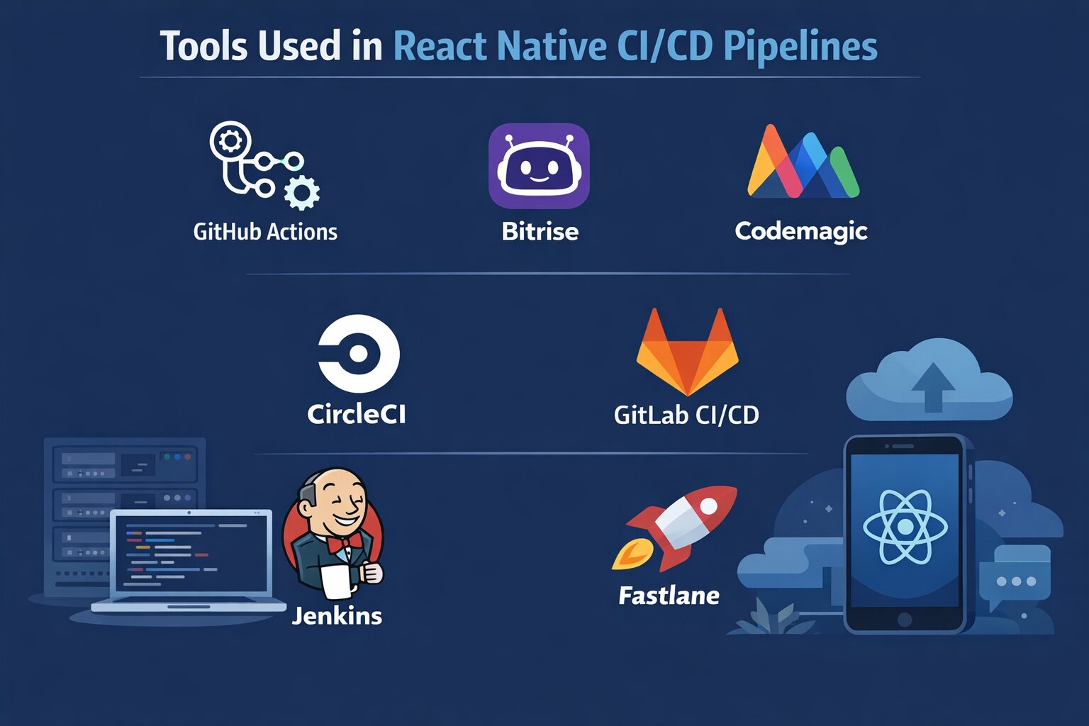 a snapshot of tools used in react native cicd pipeline